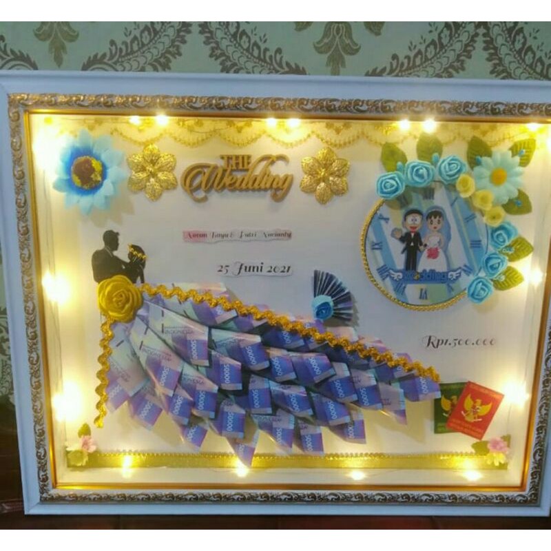 MAHAR & SESERAHAN BINGKAI MAHAR PERNIKAHAN GAUN JAM + LAMPU