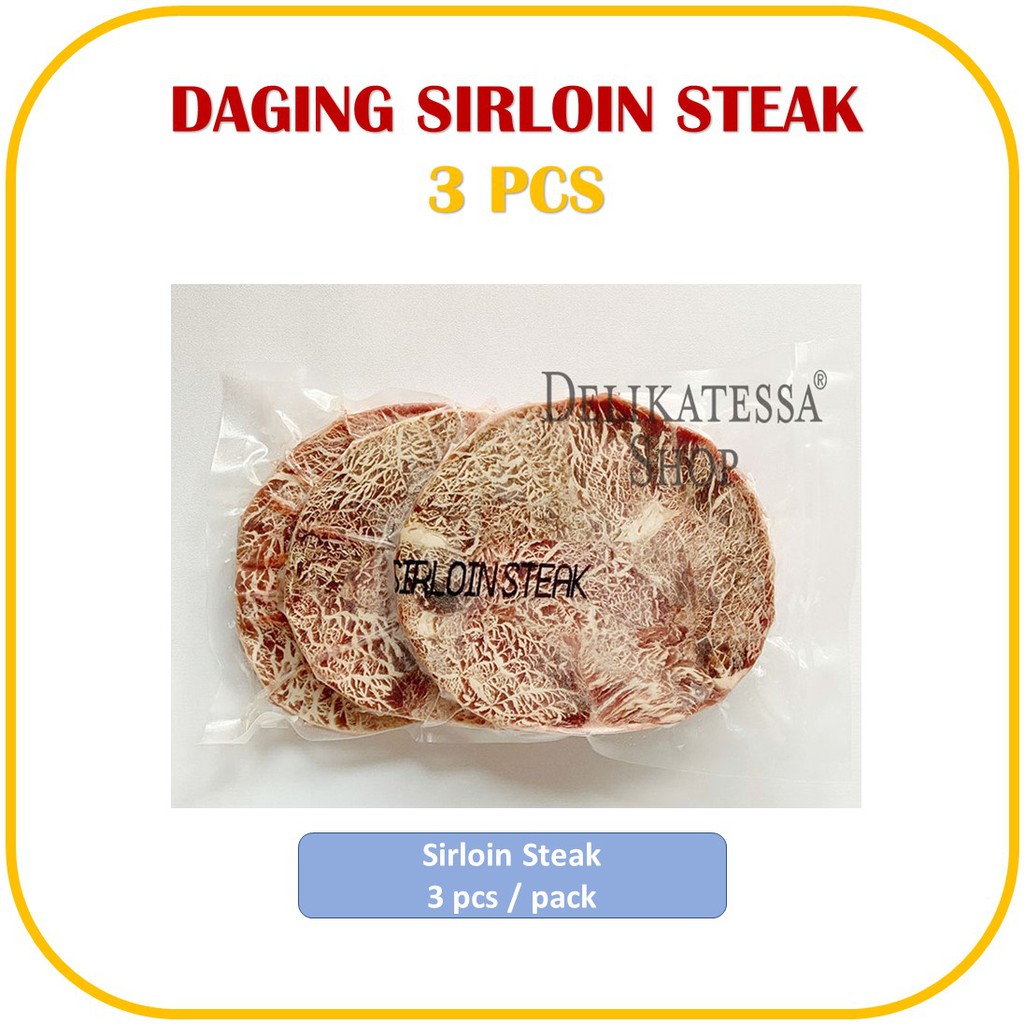 

SIRLOIN STEAK DAGING SAPI IMPORT STEAK CUBE ROLL 3 PCS