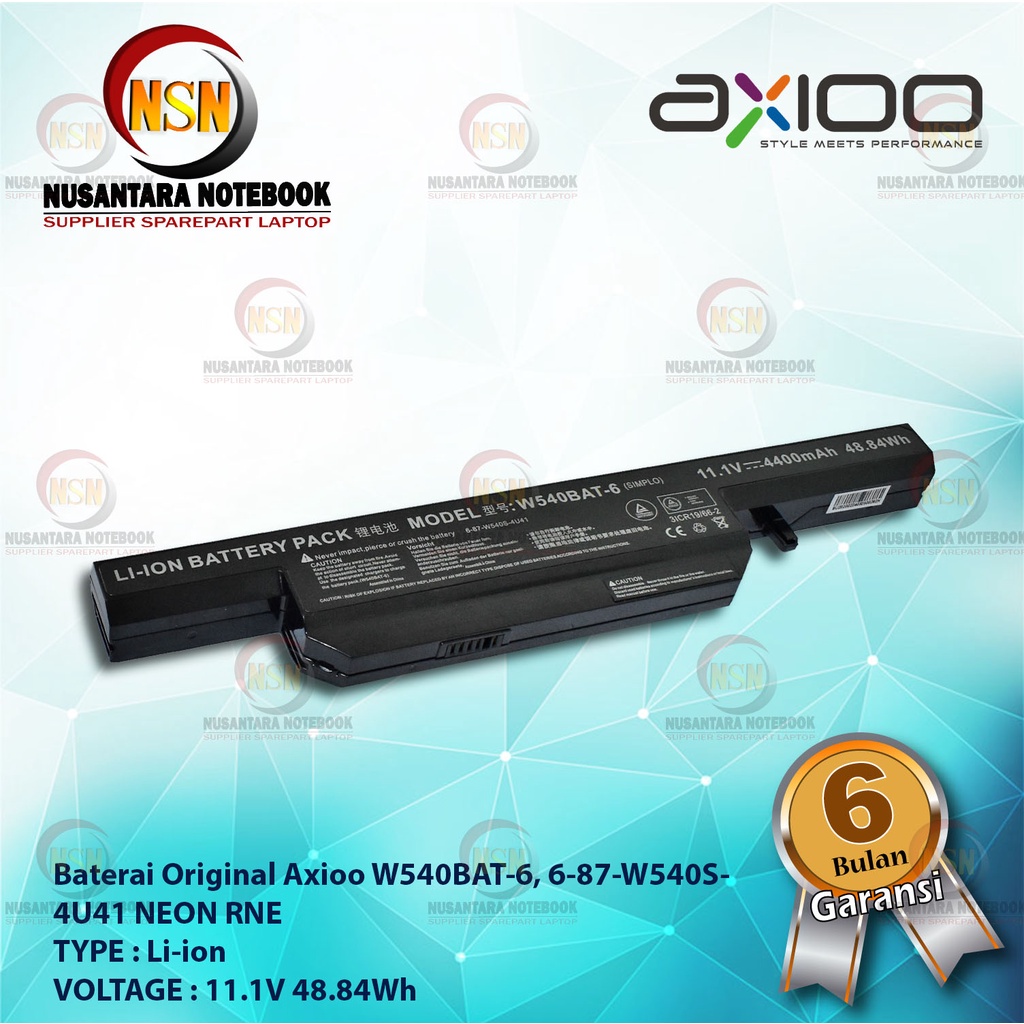 Baterai Laptop Original Axioo W540BAT-6, 6-87-W540S-4U41 NEON RNE