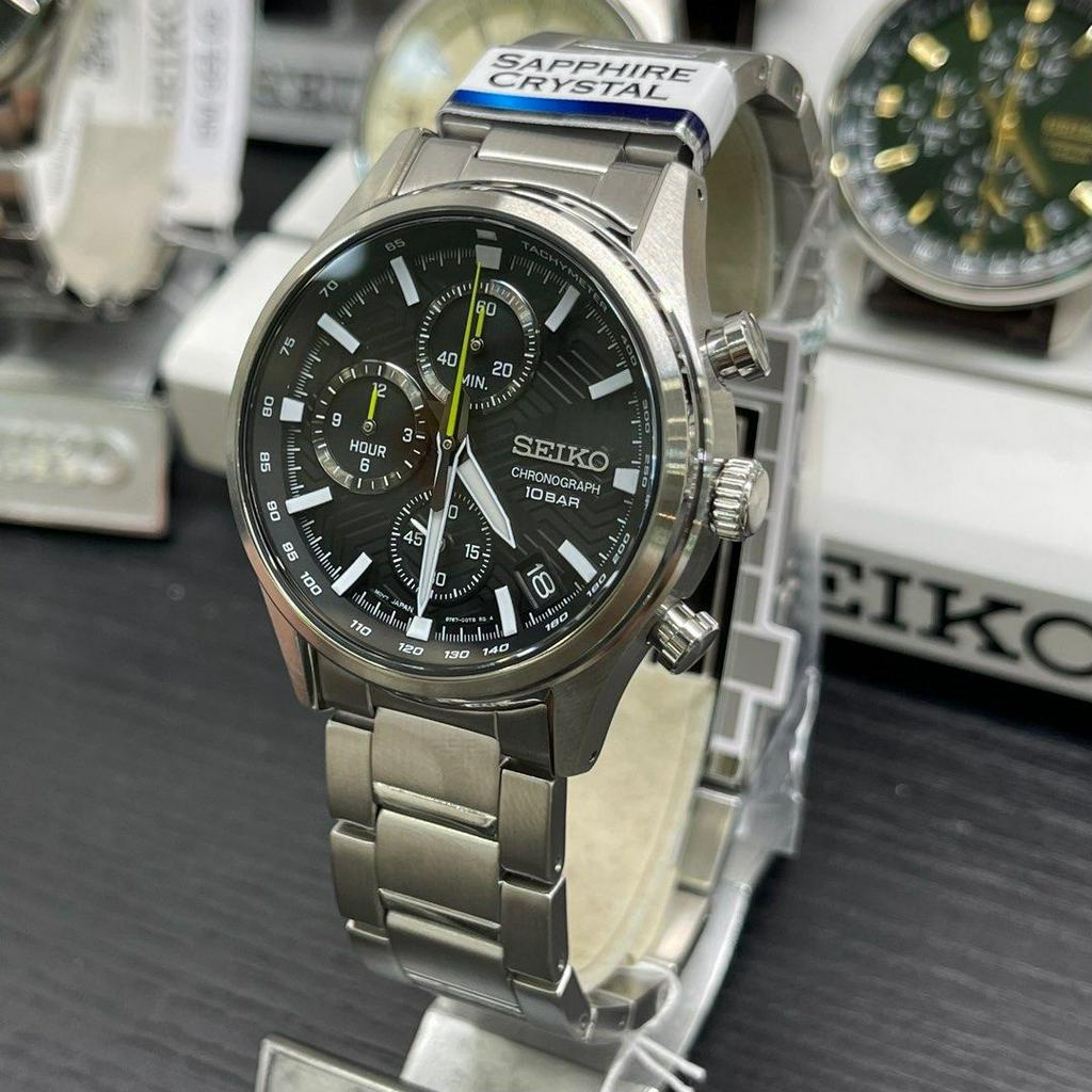 Seiko Quartz SSB419P1 Chronograph Sapphire Black - Jam Tangan Pria SSB419