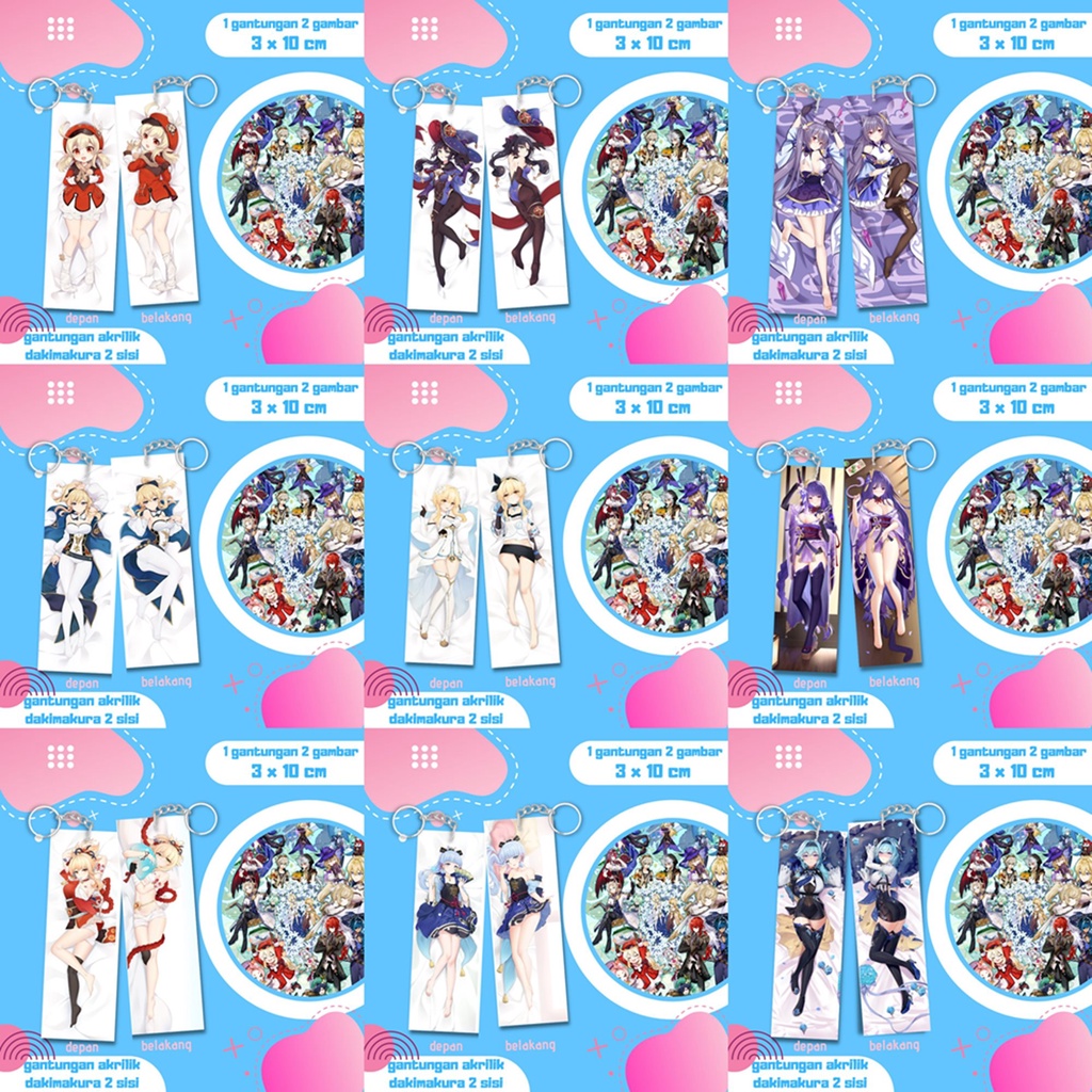 keychain / gantungan kunci dakimakura genshin female / keqing / klee / lumine / hu tao / jean / yae 