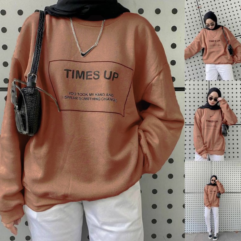 Sweater wanita oversize TIMES UP MOCCA sweater  cewek abg kekinian