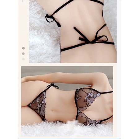 Lingerie Wanita Bikini transparan Seksi Set Bra V-Neck Renda Bordir Bunga Bra&thongs B11