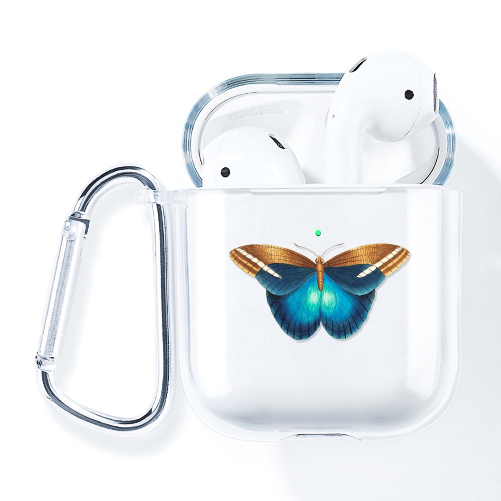 Simple AirPods 1/2 Case Anti-fall Silicone Soft Case Headset Protection Cover Cute Cartoon Butterfly + Lanyar