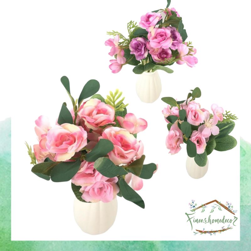 BUNGA TANGKAI MINI ROSE - pink ungu bunga artificial palsu plastik mawar peony