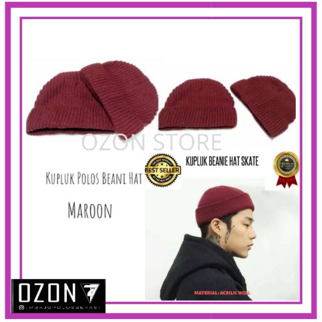 Topi Kupluk Beanie Hat RAJUT Polos Bahan WOOL Halus MAROON