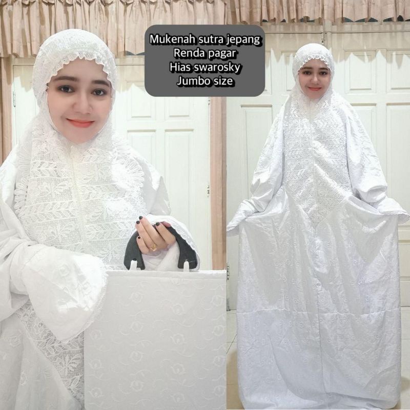 MUKENA SUTRA JEPANG PUTIH TERUSAN FULL RENDA