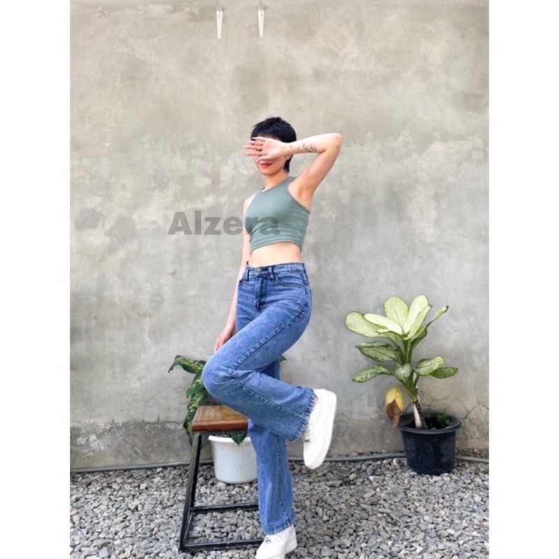 ALZERA Celana Highwaist Boyfriend Loose Jeans Kekinian Wanita BF Faina