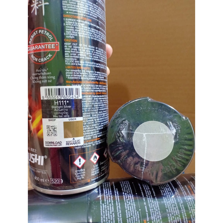 New Samurai Paint Kurobushi Cat Semprot Pilox Pilok H111* Starlight Silver / Perak / Silver Honda (400ml)