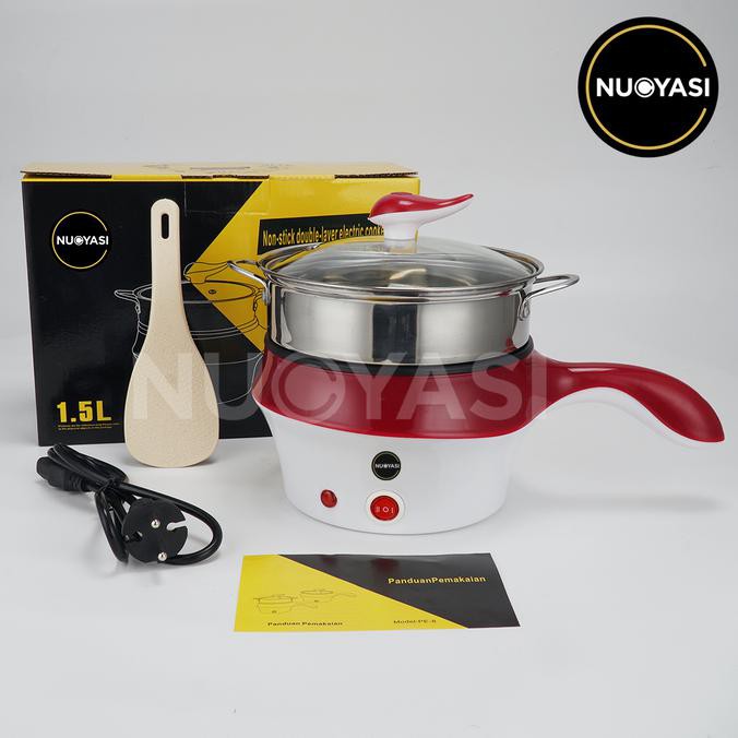 [BISA BAYAR DITEMPAT] PE8 Panci elektrik serbaguna Panci Listrik lapisan keramik NUOYASI - maroon