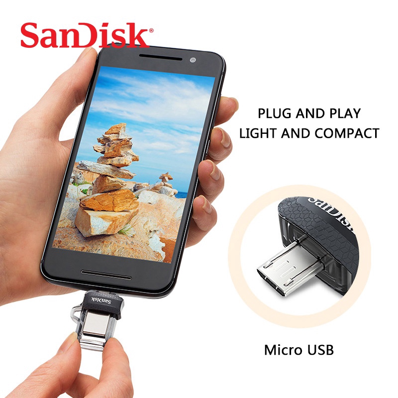 SANDISK Original Mini OTG USB Flash Drive 128GB Push and Pull U disk Pendrive