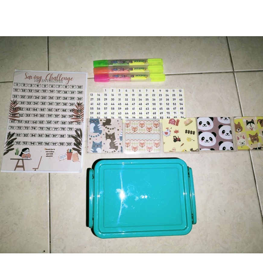 

Box Tantangan Menabung 100 Amplop-Saving Challenge 30, 50/52 or 100 envelopes