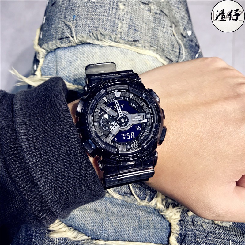 Jam Tangan Pria Casio G-Shock GA110 GA-110 Transparent Ice Tough 2.0 Black Samurai Japan Quartz Movement Dual Time Display 200M Water Resistant Shockproof and Waterproof World Time LED Auto Light Sports Wrist Watches