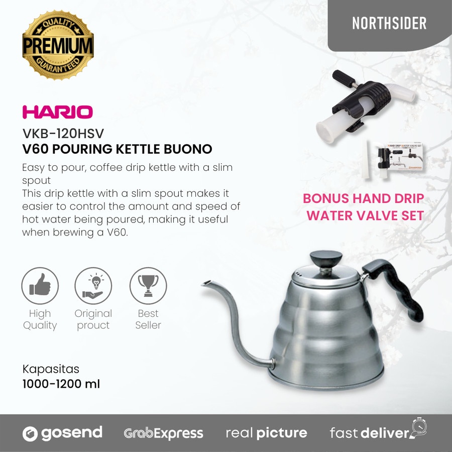 HARIO V60 POURING KETTLE BUONO LARGE VKB-120HSV | Teko Kopi Gooseneck