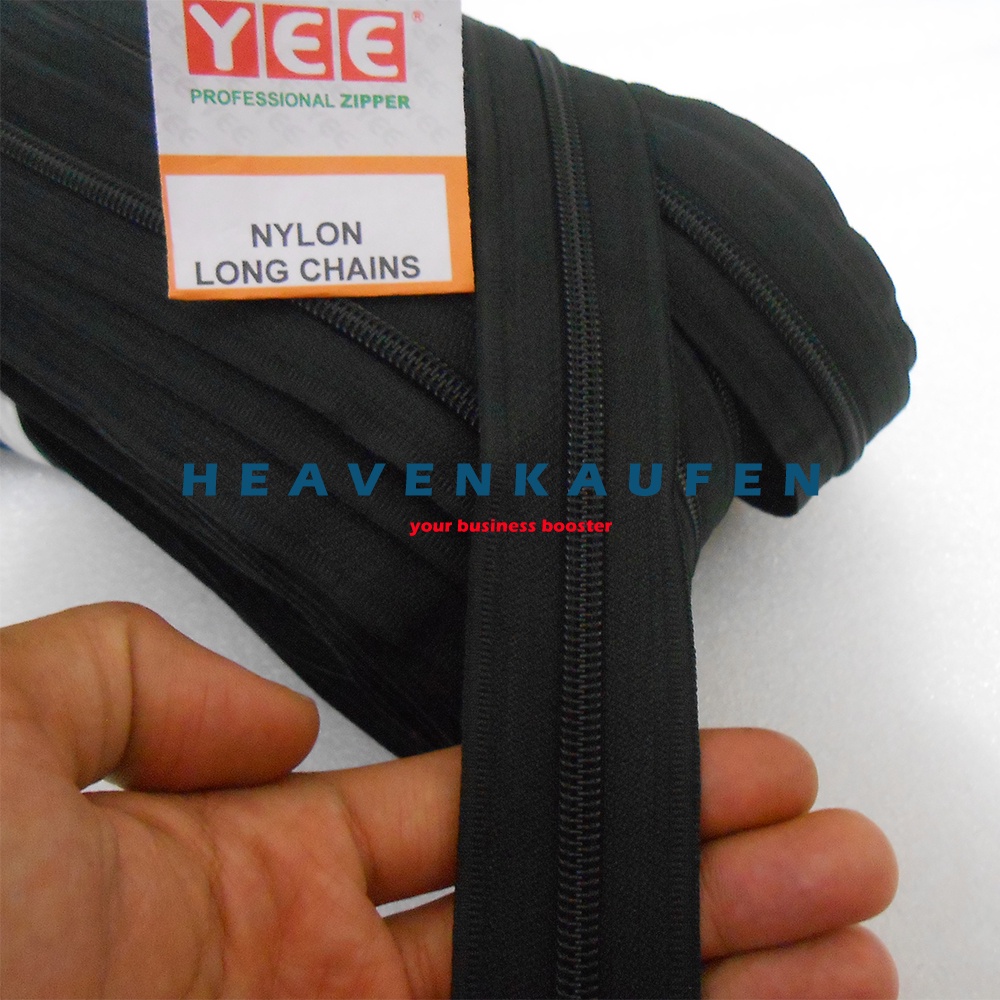 Resleting Zipper Longchain YEE Coil Nilon Gigi Halus No 5 Warna Hitam Meteran