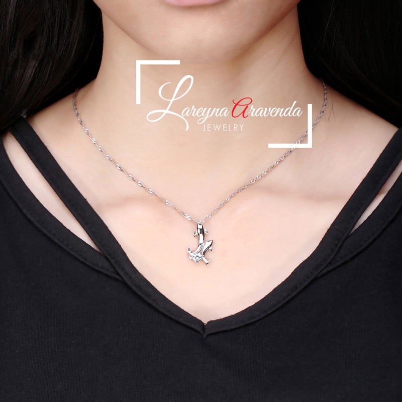 Kalung Titanium Wanita Anti Karat Model Dolphin Kristal Zircon AAA KL001