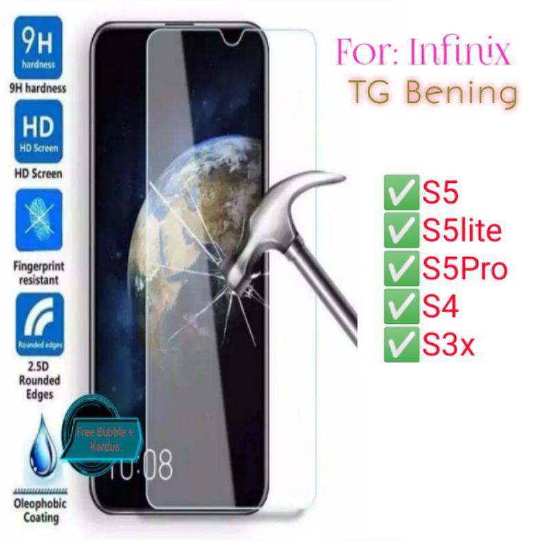 Infinix S5 S5lite S5Pro S4 S3x Antigores Bening Tempered Glass Screen Guard protector TG