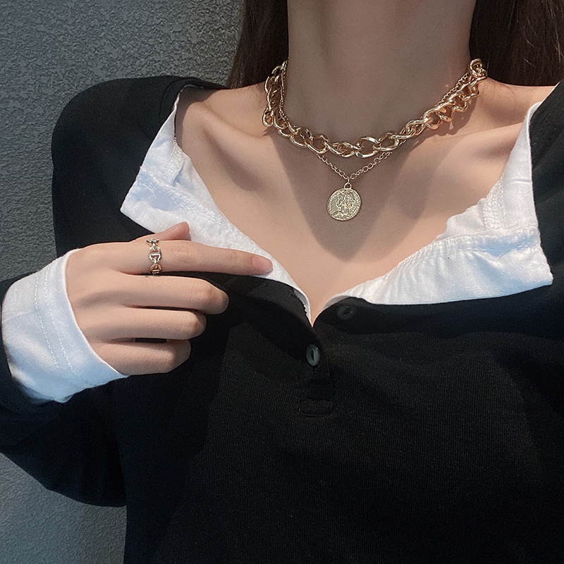 Portrait Pendant Necklace Accessories Light Luxury Simple Retro Double Clavicle Chain