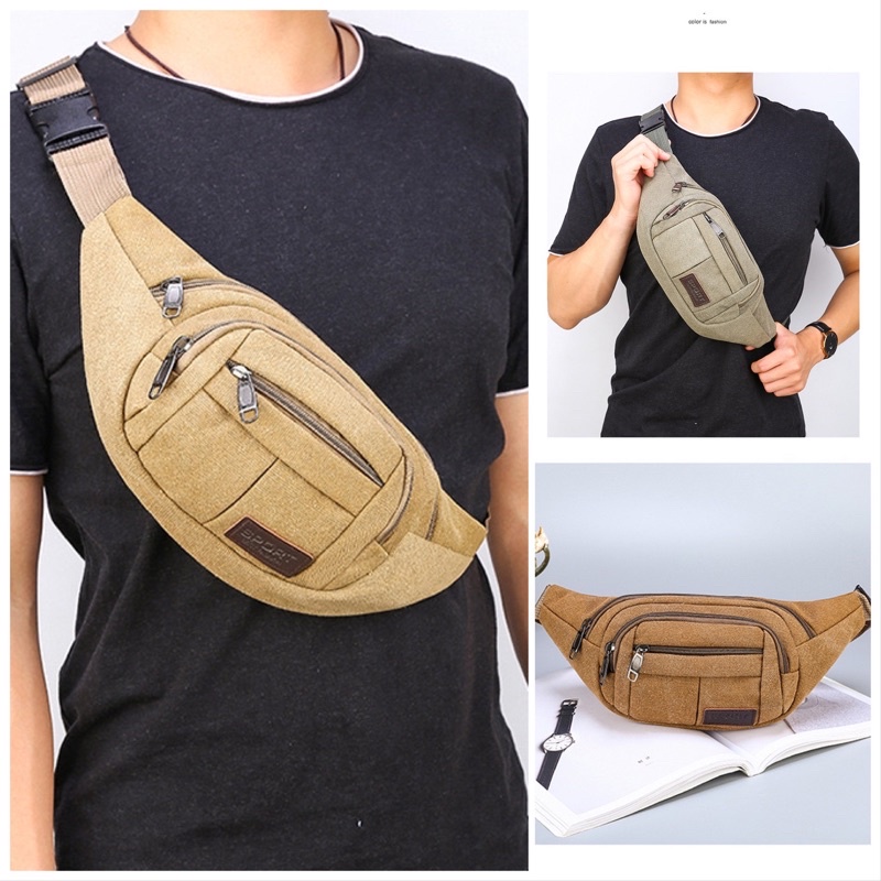 Tas pinggang pria / waist bag kanvas import C-series