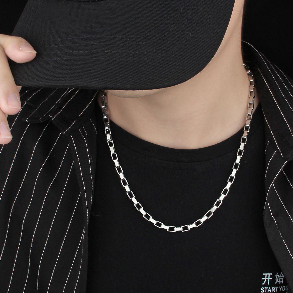 NEEDWAY Kalung Rantai Pria Trendi Vintage Hiphop Pasangan Jalan Perhiasan Leher Baja Titanium
