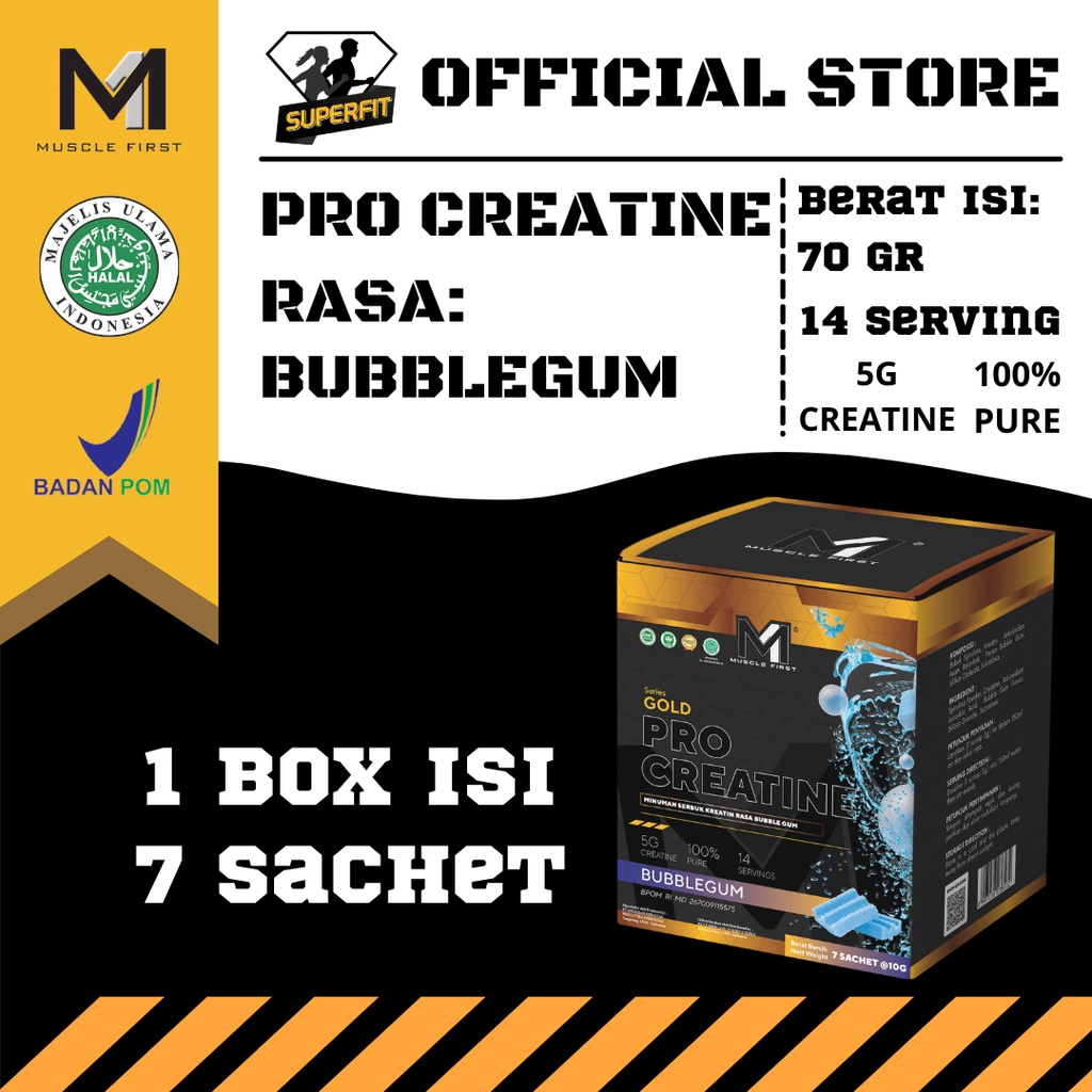 M1 Pro Creatine 42gr 1 Box isi 7 Sachet 7 Serving -Muscle First MuscleFirst Saset Bubblegum Bubble G