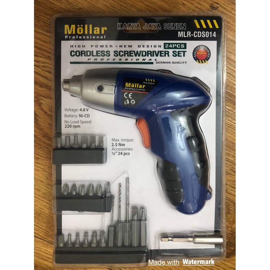 MOLLAR CDS014 Mesin Bor Obeng Baterai CORDLESS SCREWDRIVER SET