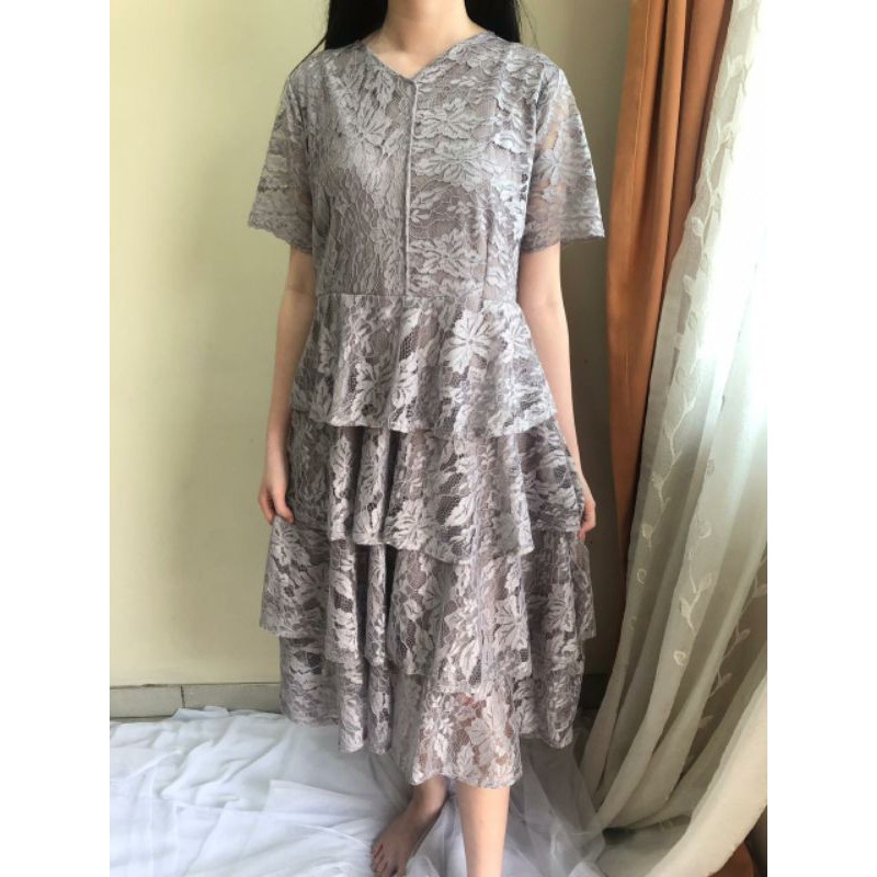 Ken-109 Dress pesta tingkat brokat semi long dress Dress kondangan