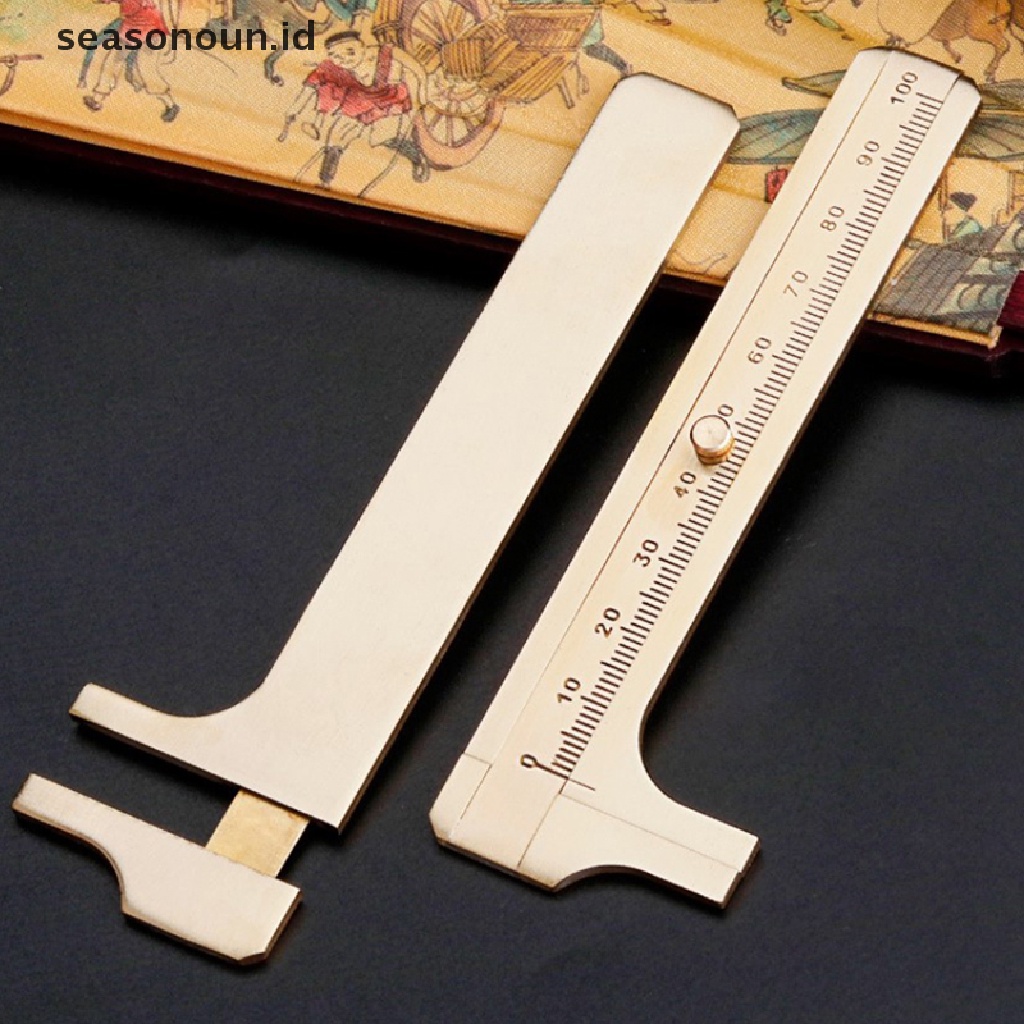 【seasonoun】 Mini Brass Scale 80/100mm Sliding Gauge Vernier Caliper Ruler Pocket Measuring .