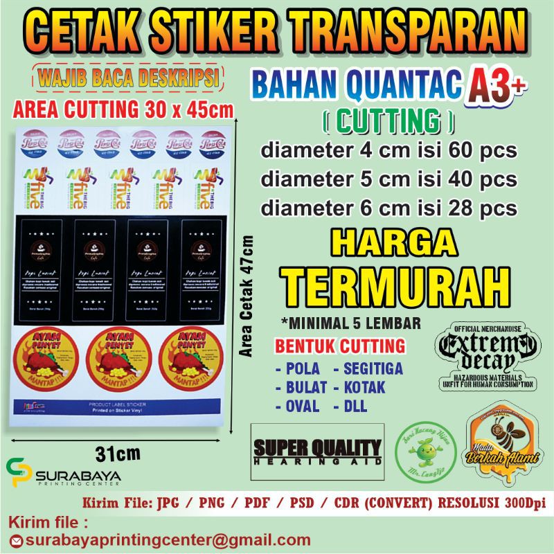 

CETAK STIKER PRINT AND CUT TRANSPARANT QUANTAC A3+ TERMURAHH