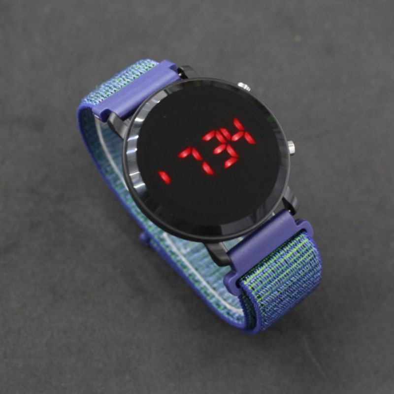 Jam Led kanvas bulat free gift box-Biru KNV BLT HTM