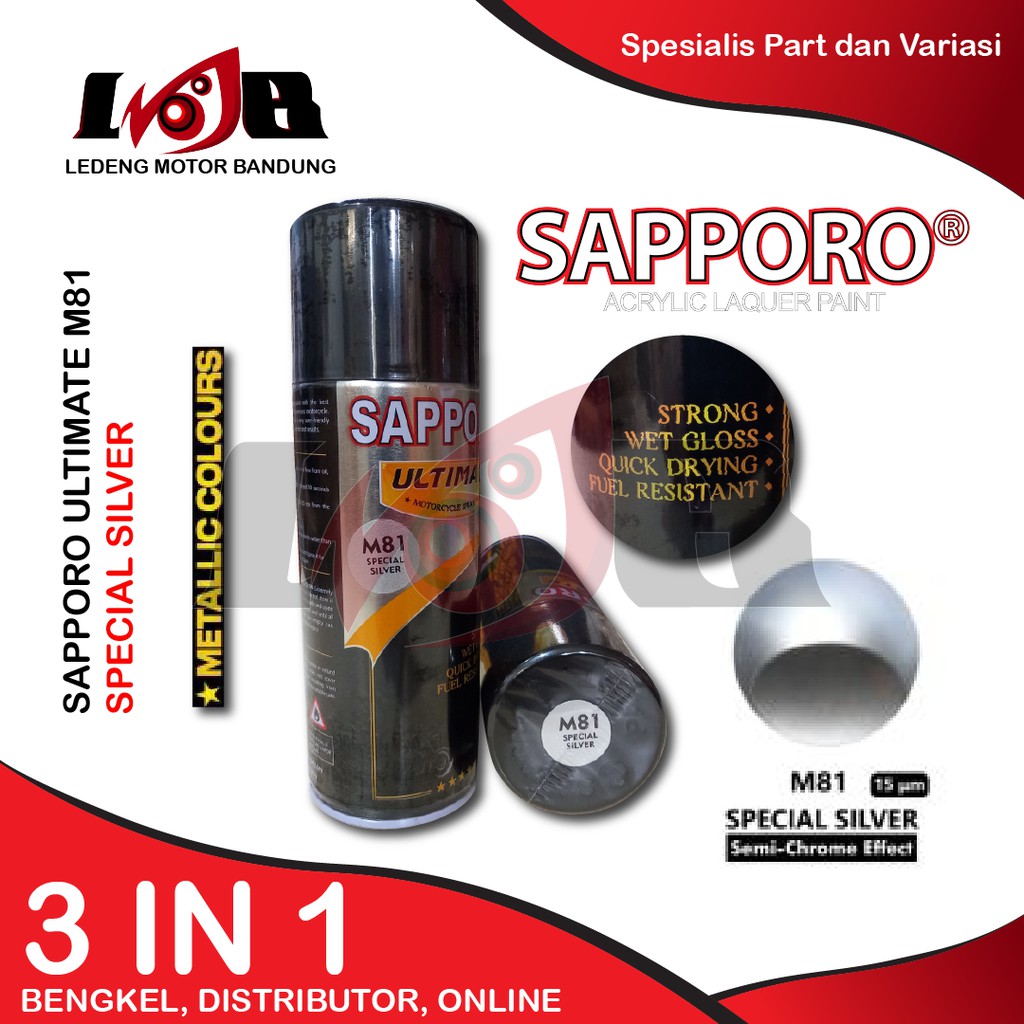 SAPPORO ULTIMATE Special Silver M81 Cat Semprot Aerosol Paint Metallic Semi Chrome