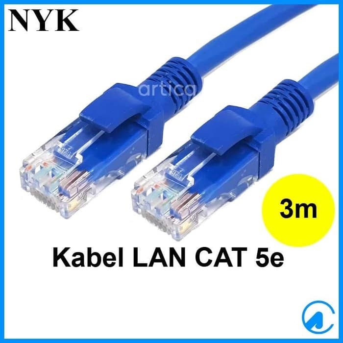 Kabel internet LAN UTP BIRU cat 5e siap pakai 1.5m 3m 5m