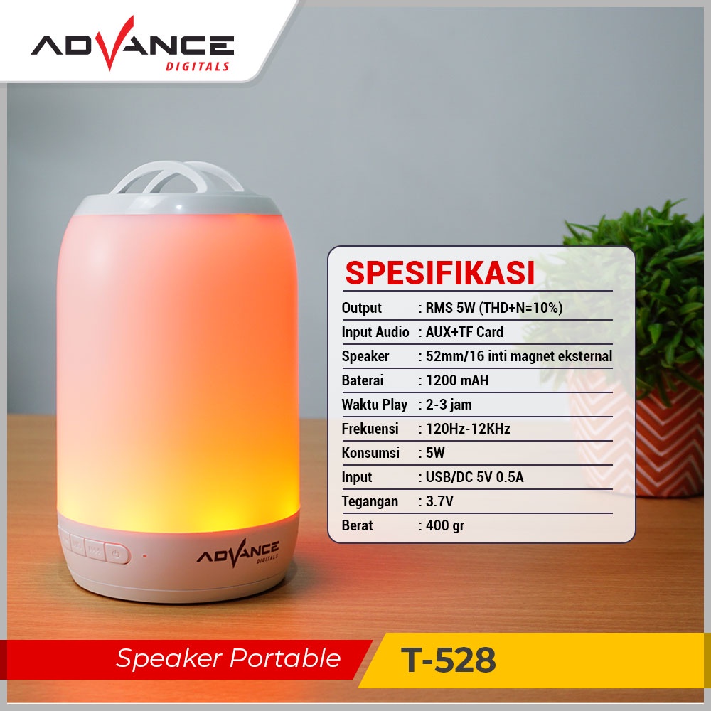 【Garansi 1 Tahun】Advance Speaker Bluetooth T-528 Speaker TWS Bluetooth Portable Led Light Music