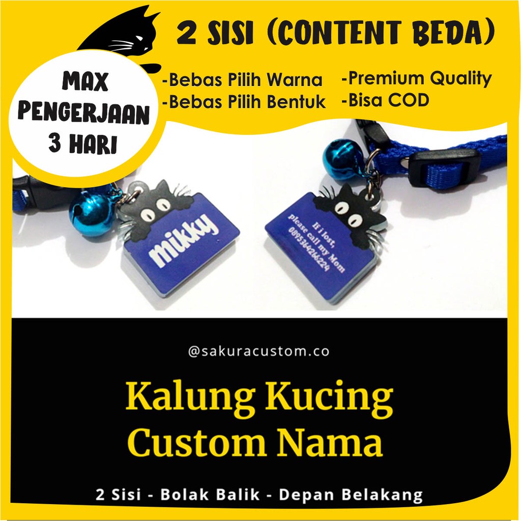 Kalung kucing nama custom big size