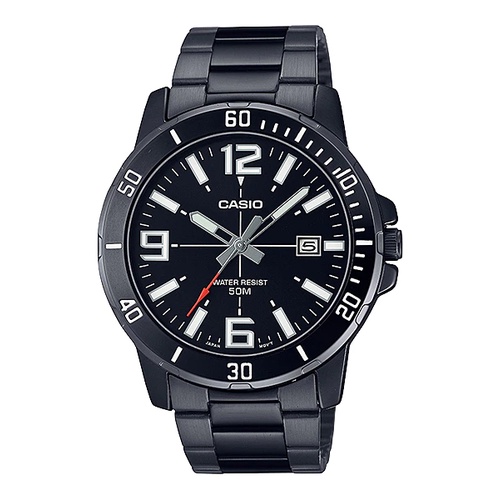 Casio Original MTP VD01B 1B/ MTP-VD01B-1B Jam Tangan Pria Analog Stainless Steel All Black Strap Rantai Hitam