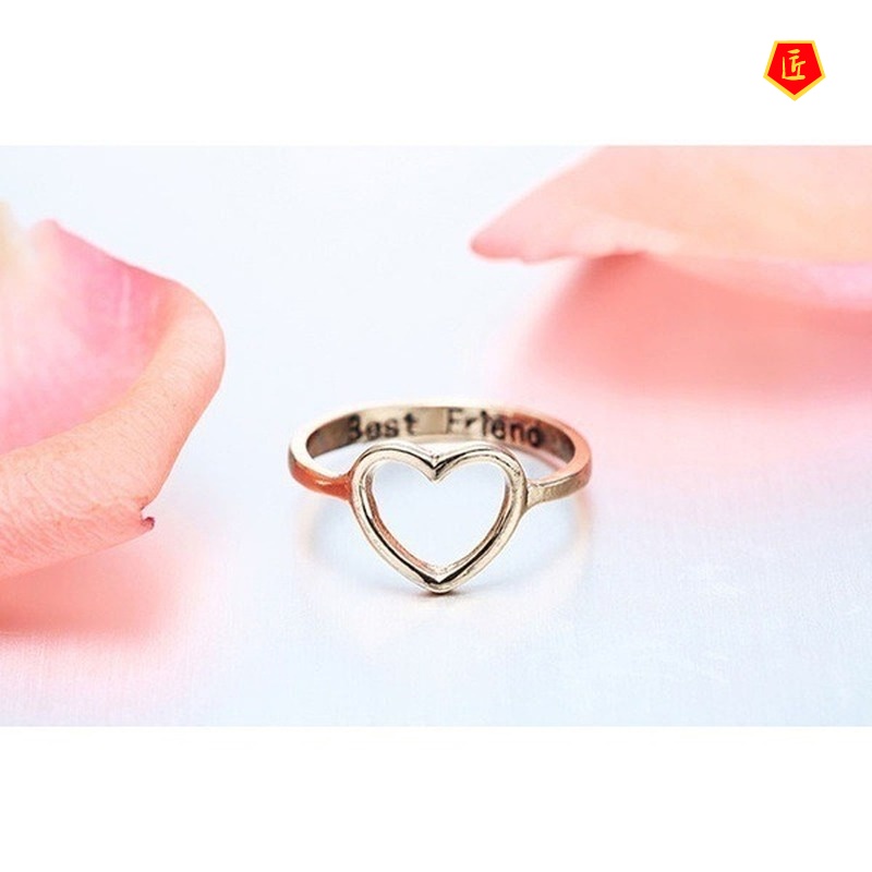 [Ready Stock]14K Gold Best Friends Hollow Heart Ring