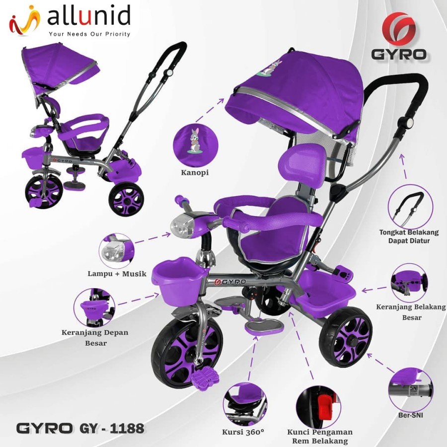 Sepeda Roda Tiga Anak Stroler GYRO 1188 NEW Tricycle Bike BISA GOSEND