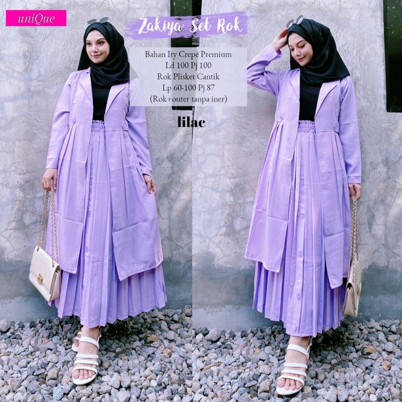 one Set + Rok Tunik Wanita  (Zakiya Set rok) Muslim Jumbo Bahan Itty Crepe Terbaru