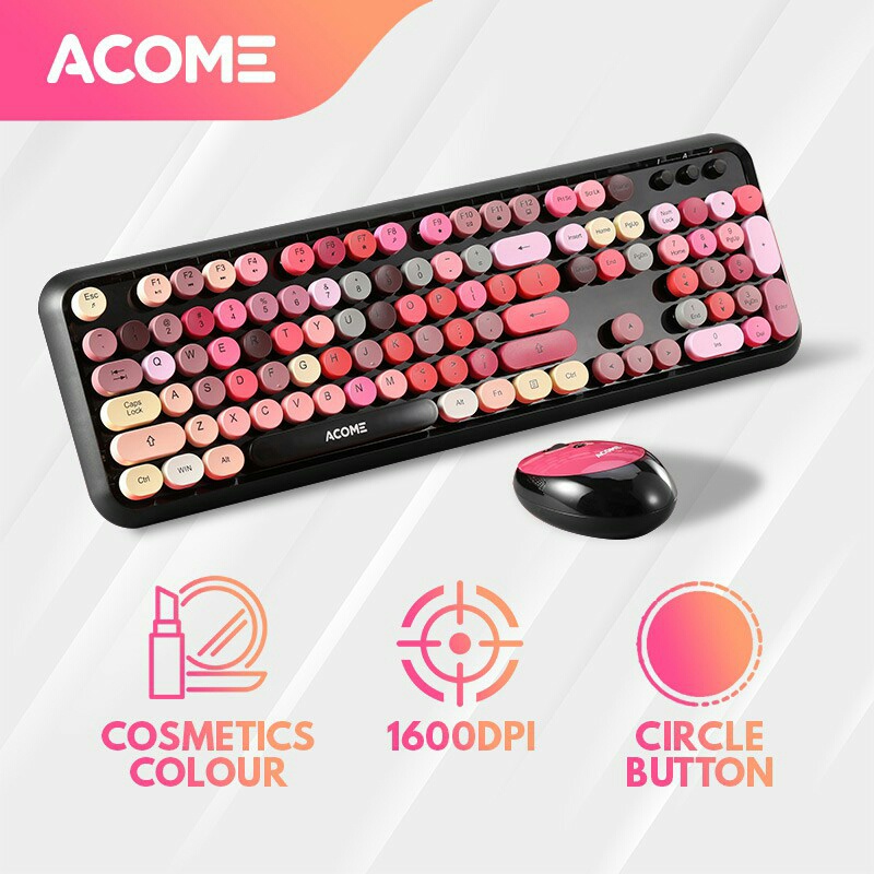 TERBARU Acome Keyboard Mouse Combo Wireless Fashion Colours Tone AKM1000