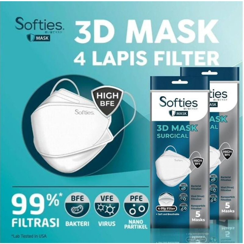 Softies Surgical mask 3D 4-ply (saset isi 5)