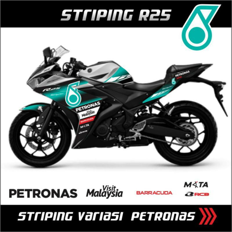 STRIPING STIKER MOTOR YAMAHA R25 / STIKER VARIASI R25 MOTIF PETRONAS