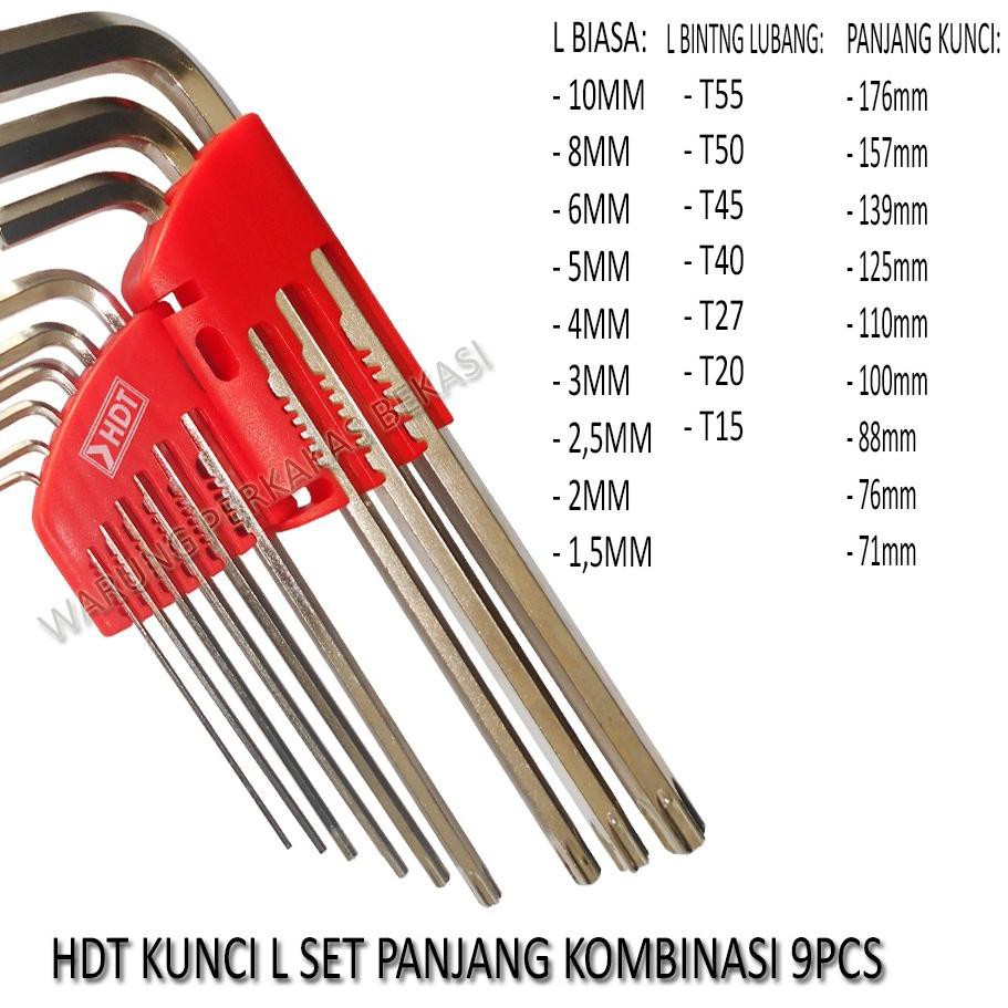 ❤️Hot Offer✔️ - HDT Kunci L Set Panjang Kombinasi Kunci L Bintang Lubang 9 Pcs 1.5 Mm