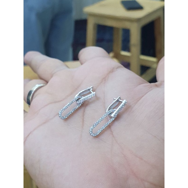 anting jepit panjang emas putih holo mpp