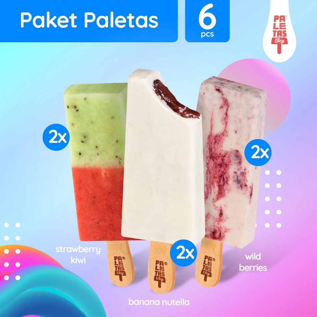 

Es Krim Paletas Wey 2 Pcs Strawberry Kiwi, 2 Pcs Wild Berries, & 2 Pcs Banana Nutella