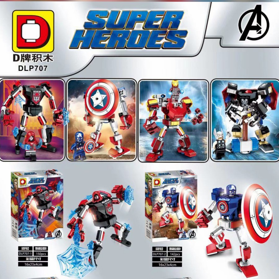 Lego Block Robot Mecha Iron Man Spiderman Thor Captain America 4 in 1