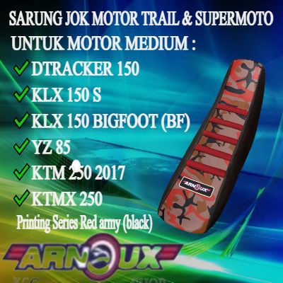 SARUNG JOK MOTOR TRAIL MEDIUM, KLX, YZ, KTM, DTRACKER dan lain-lain.red army (black)