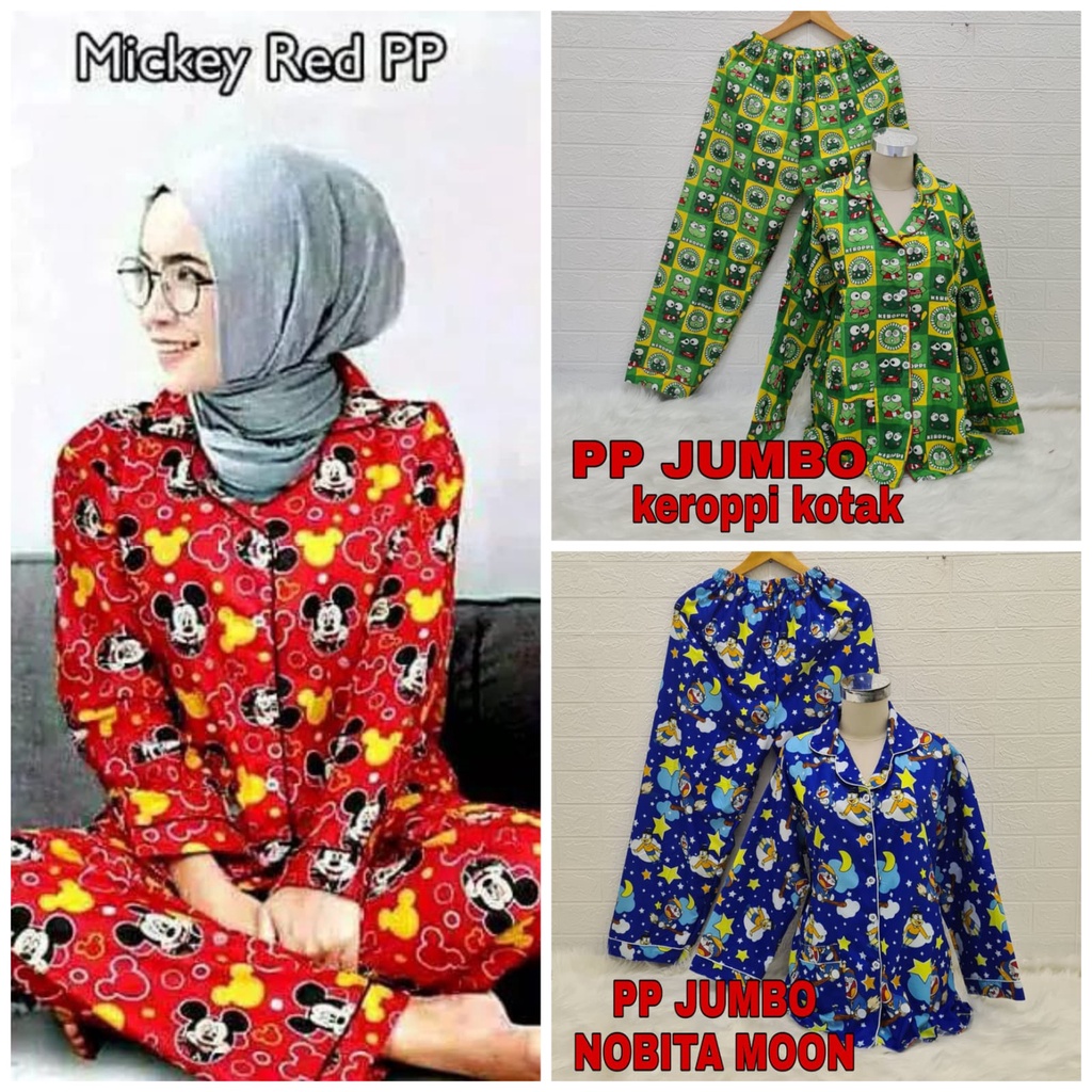 Trijaya . piyama PP jumbo wanita dewasa motif karakter / baju tidur lengan panjang katun eropa