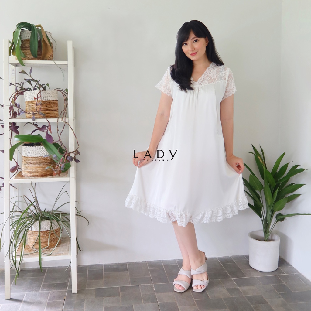 Ladybydiana IRISH SNOW WHITE SLEEPWEAR Dress Premium Baju Tidur Sexy Bahan Armani Silk Busui Friendly