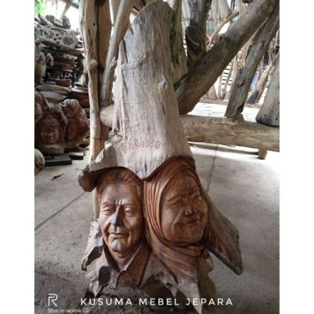 Hiasan Dinding Patung Wajah Custom Kayu Jati (Panjang 60cm)