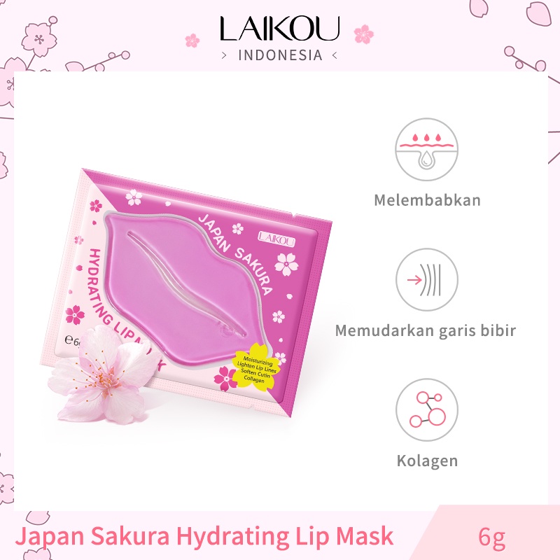 LAIKOU Japanese Sakura Lip Mask Gel Kolagen Memperbaiki Meringankan Kerutan 6g